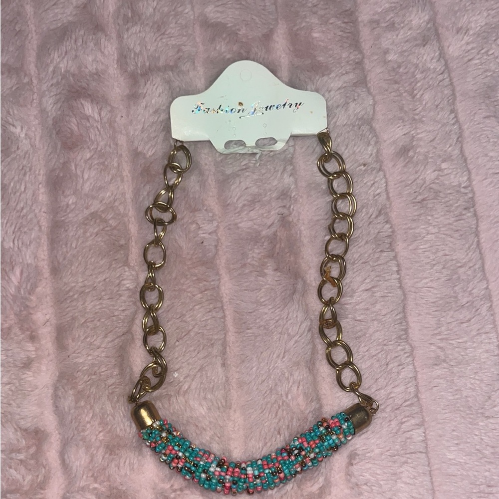 Beaded Chain Necklace with Gold Accents
